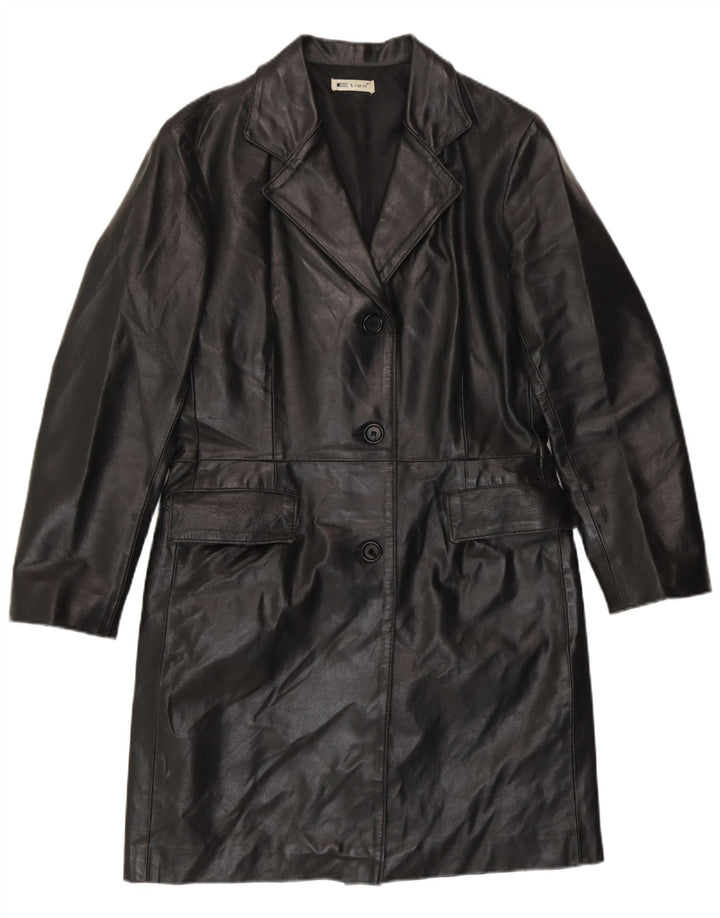 Vintage Womens Leather Coat IT 42 Medium Black Leather