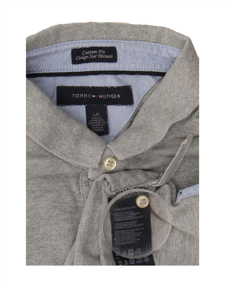 TOMMY HILFIGER Mens Custom Fit Polo Shirt Large Grey Cotton Vintage Tommy Hilfiger and Second-Hand Tommy Hilfiger from Messina Hembry 