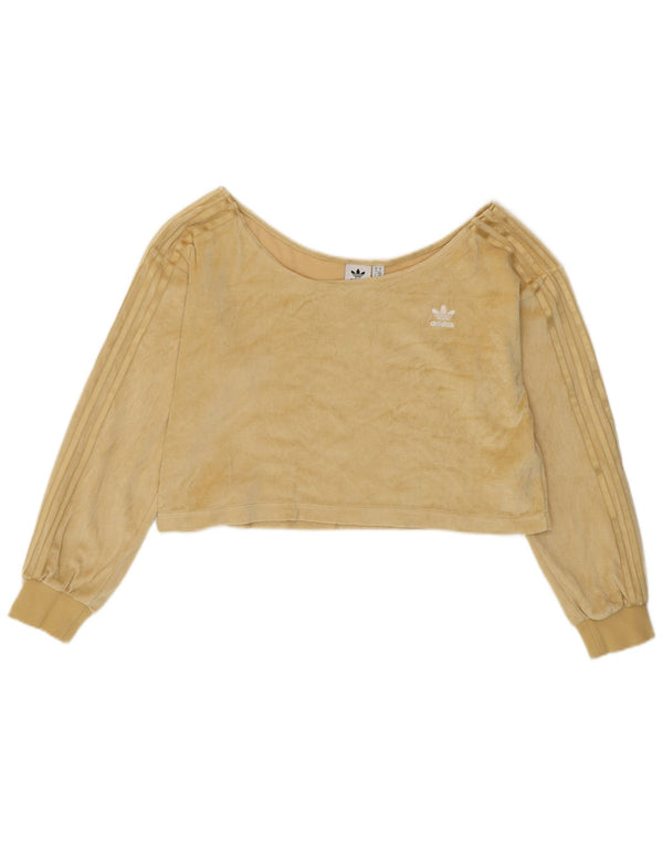 ADIDAS Womens Crop Oversized Off Shoulder Top UK 10 Small Yellow Cotton