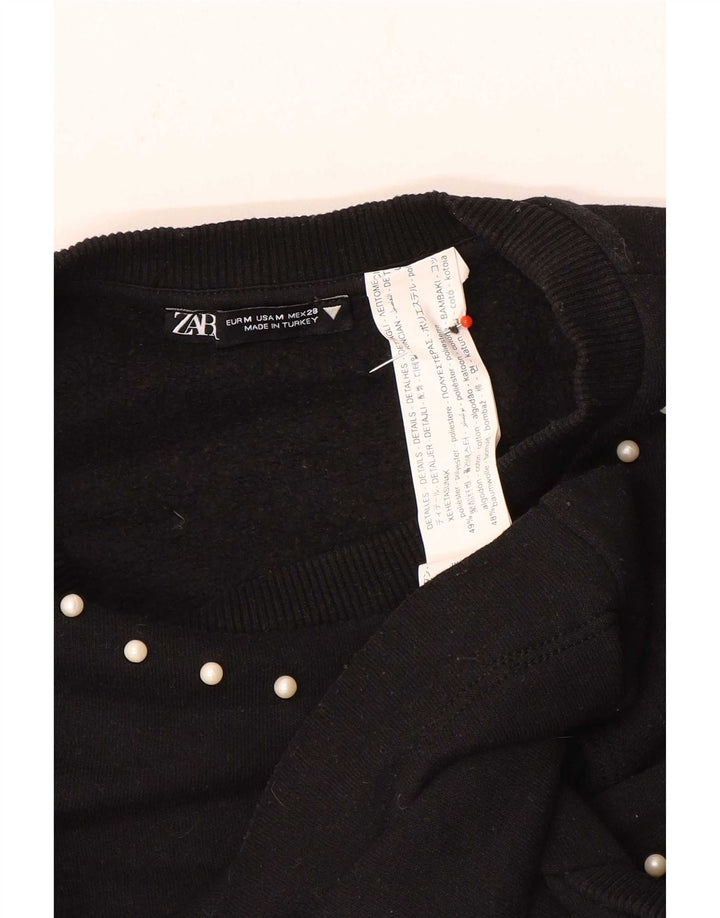 Zara Womens Sweatshirt Jumper UK 12 Medium Black Polyester