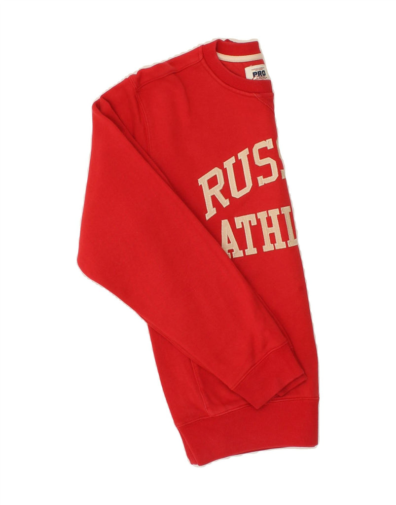 RUSSELL ATHLETIC Mens Graphic Sweatshirt Jumper Small Red Cotton Vintage Russell Athletic and Second-Hand Russell Athletic from Messina Hembry 