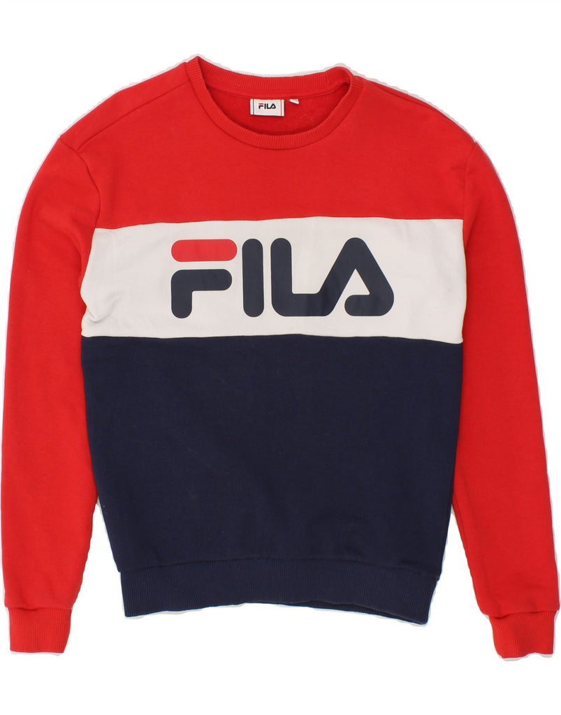 FILA Mens Graphic Sweatshirt Jumper XS Red Colourblock Cotton | Vintage Fila | Thrift | Second-Hand Fila | Used Clothing | Messina Hembry 