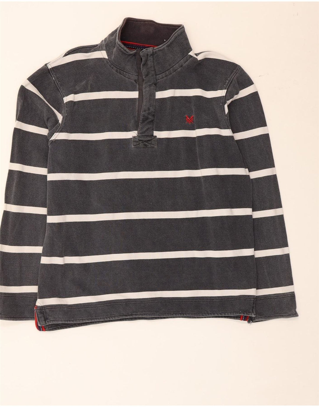 Crew Clothing Mens Button Neck Sweatshirt Jumper Small Grey Striped Cotton