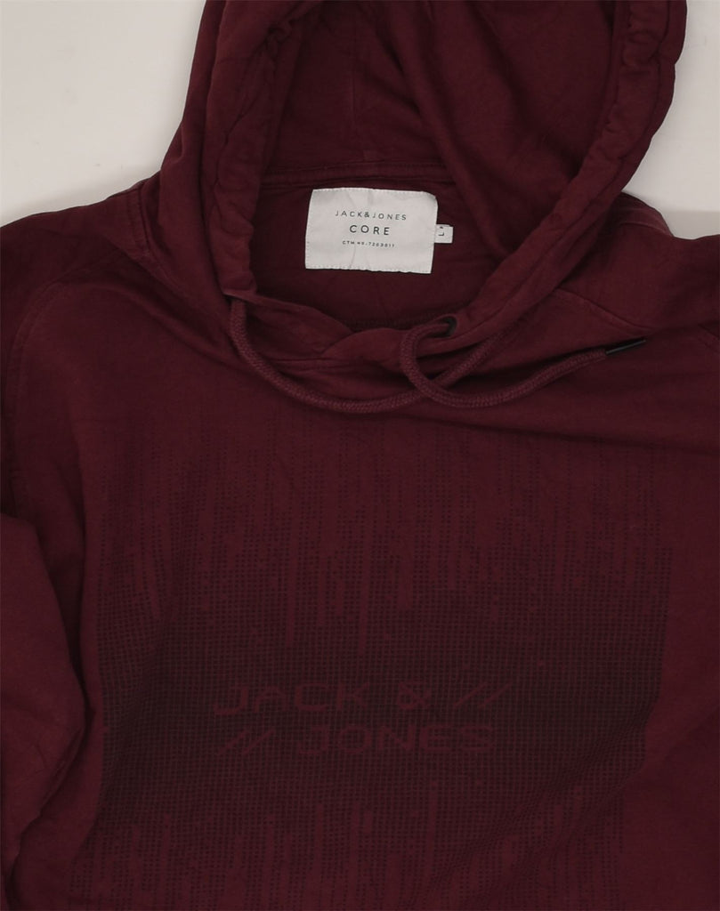 JACK & JONES Mens Graphic Hoodie Jumper Large Burgundy Cotton | Vintage Jack & Jones | Thrift | Second-Hand Jack & Jones | Used Clothing | Messina Hembry 