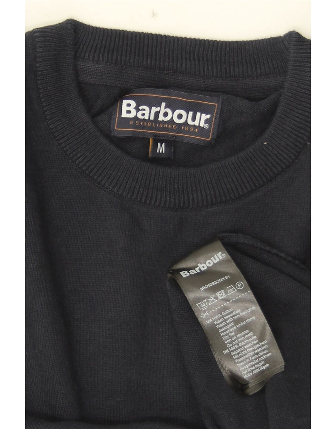 Barbour Mens Crew Neck Jumper Sweater Medium Navy Blue Cotton