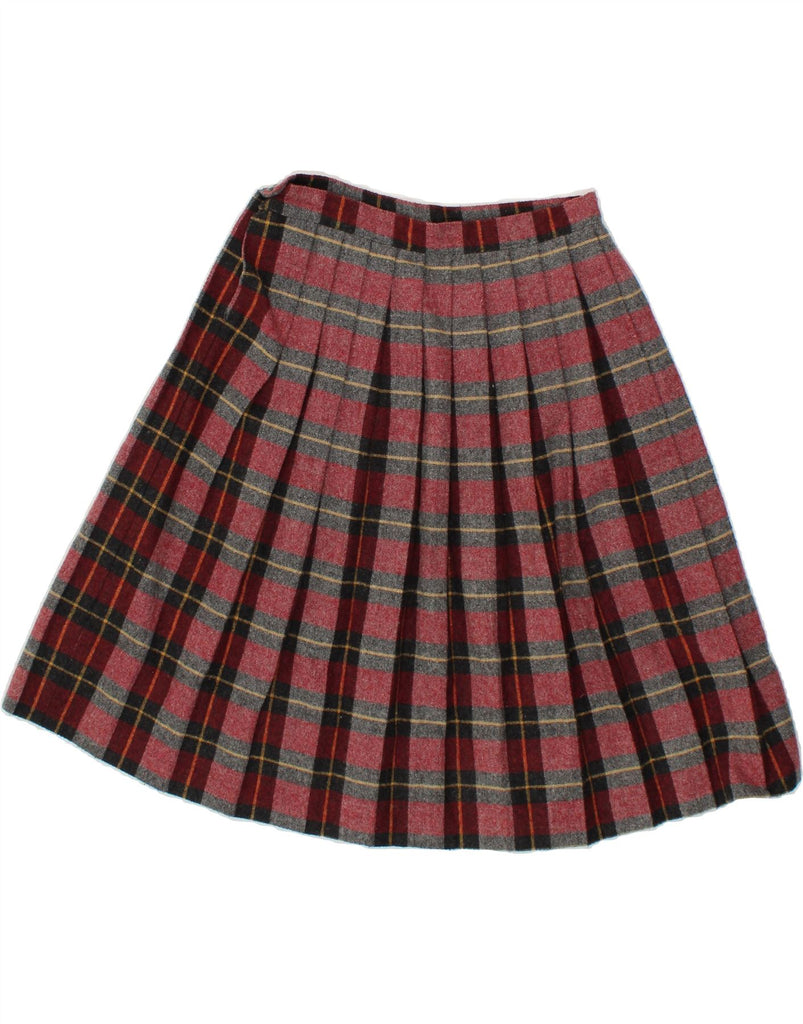 VINTAGE Womens Knife Pleated Skirt W24 XS Burgundy Check Vintage Vintage and Second-Hand Vintage from Messina Hembry 