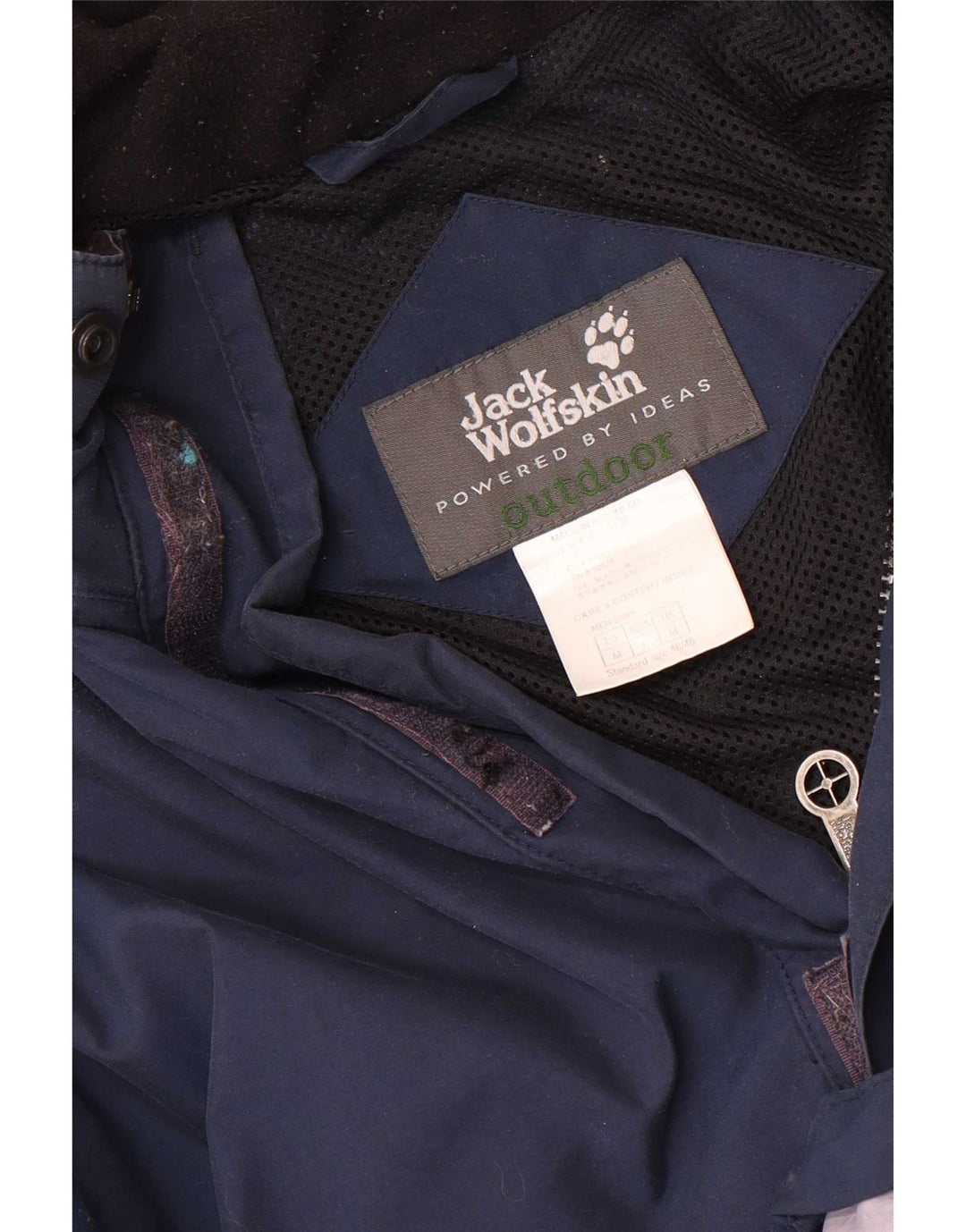 Jack Wolfskin Mens Hooded Rain Jacket UK 38 Medium Navy Blue Colourblock