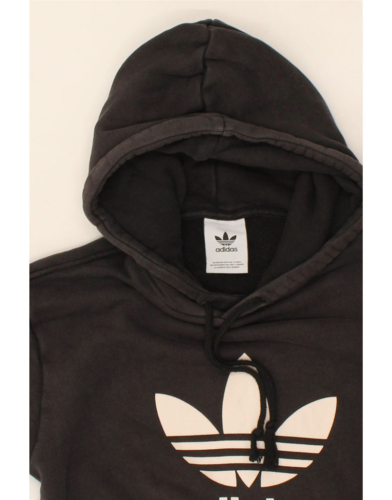 ADIDAS Womens Loose Fit Graphic Hoodie Jumper UK 10 Small Black Polyester Vintage Adidas and Second-Hand Adidas from Messina Hembry 
