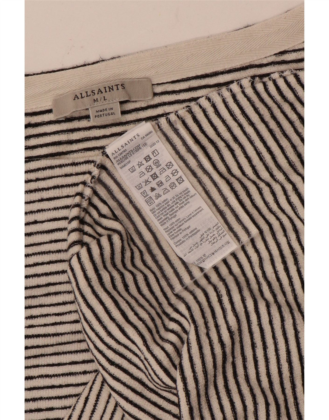 All Saints Womens Crop Top Long Sleeve UK 14 Medium Off White Striped