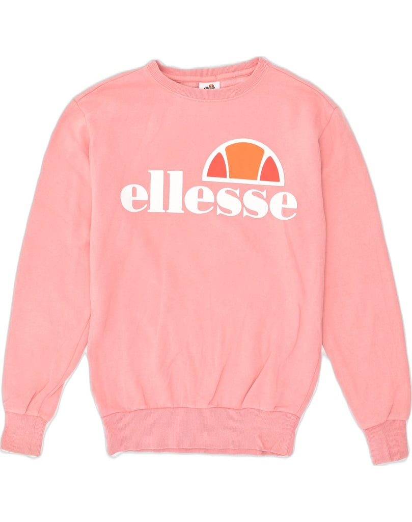 ELLESSE Womens Graphic Sweatshirt Jumper UK 4 XS Pink Cotton | Vintage Ellesse | Thrift | Second-Hand Ellesse | Used Clothing | Messina Hembry 