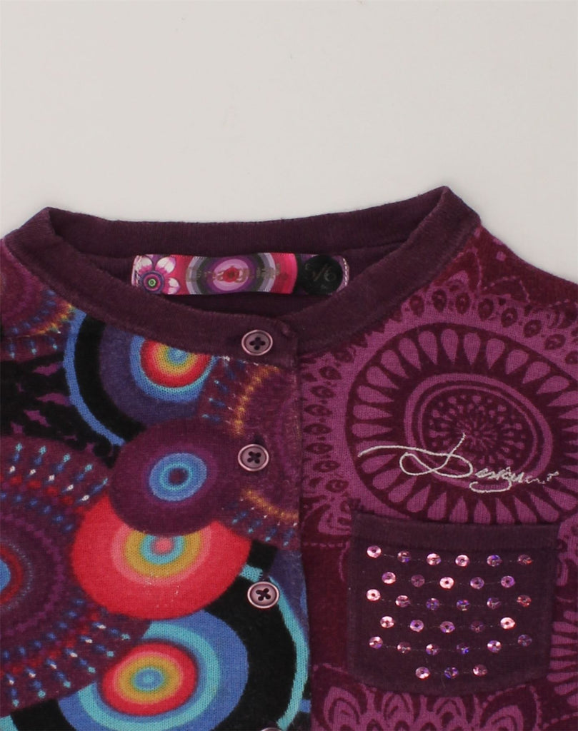 DESIGUAL Girls Graphic Cardigan Sweater 5-6 Years Purple Spotted Cotton | Vintage Desigual | Thrift | Second-Hand Desigual | Used Clothing | Messina Hembry 