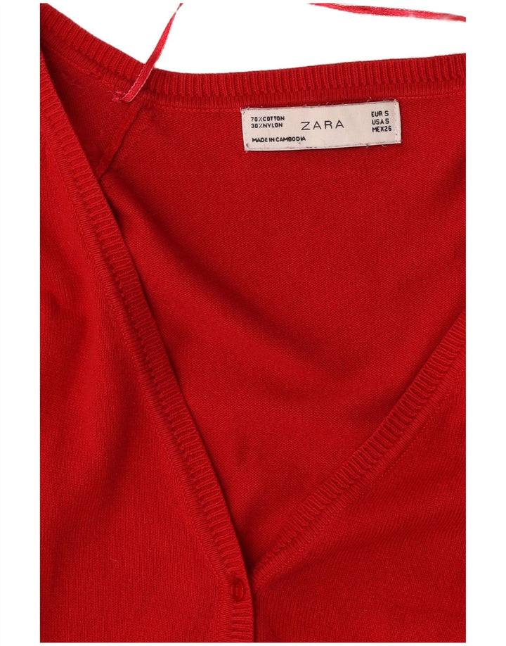 Zara Womens Cardigan Sweater UK 10 Small Red Cotton