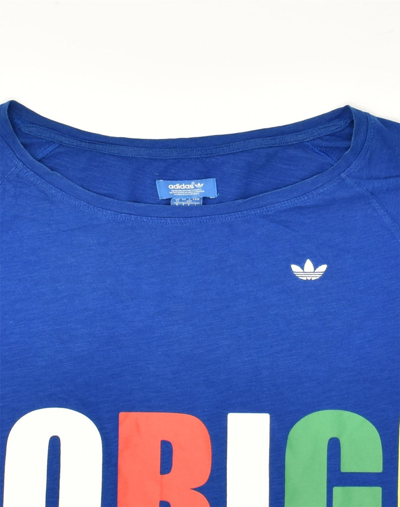 ADIDAS Womens Graphic T-Shirt Top UK 12 Medium  Blue Cotton | Vintage Adidas | Thrift | Second-Hand Adidas | Used Clothing | Messina Hembry 