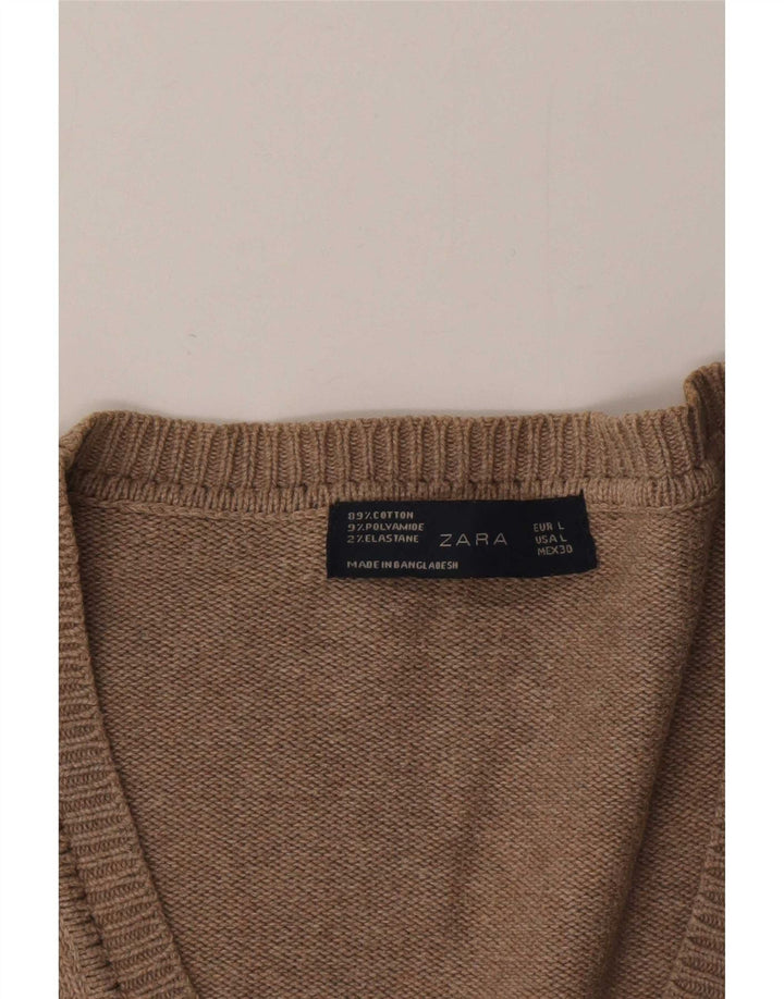 Zara Womens Cardigan Sweater UK 16 Large Grey Cotton