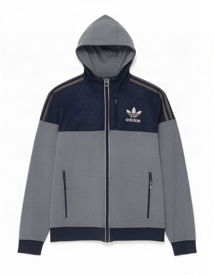 Adidas Mens Zip Hoodie Sweater Small Blue Colourblock Polyester
