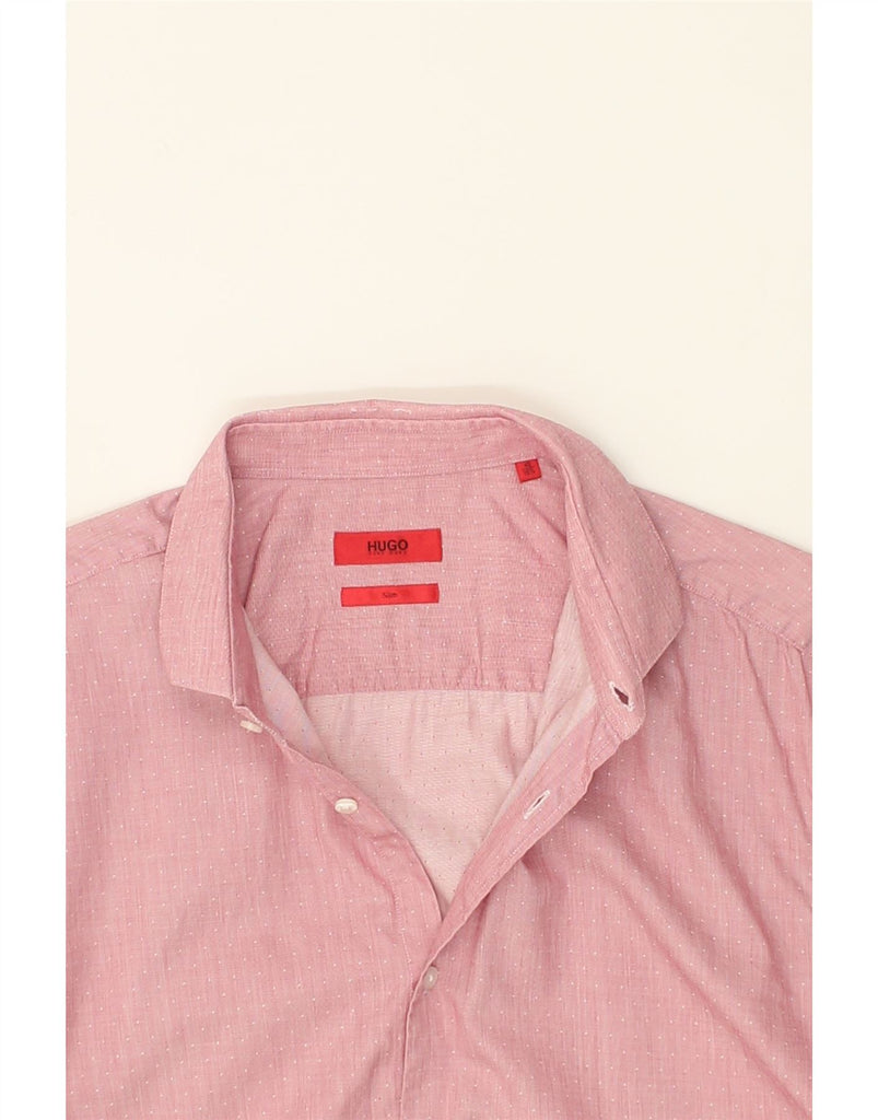 HUGO BOSS Mens Slim Shirt Size 40 15 1/2 Medium Pink Cotton | Vintage Hugo Boss | Thrift | Second-Hand Hugo Boss | Used Clothing | Messina Hembry 