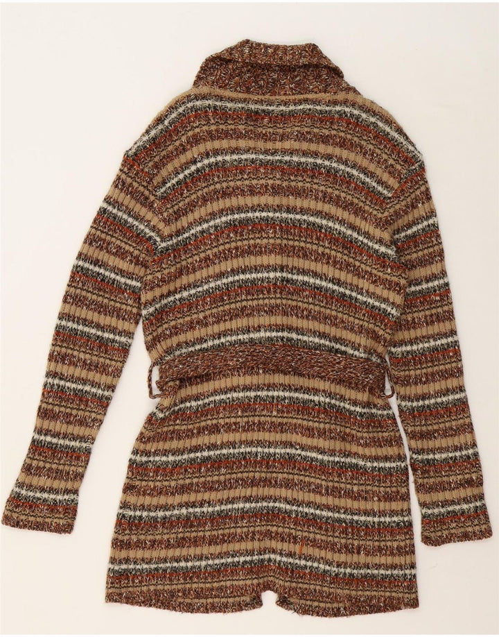 VINTAGE Womens Longline Cardigan Sweater UK 14 Medium Brown Striped Vintage Vintage and Second-Hand Vintage from Messina Hembry 