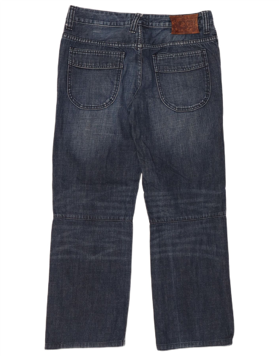 SUPERDRY Womens Distressed Straight Jeans W28 L28 Navy Blue Cotton