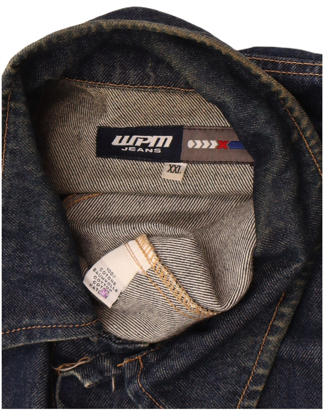 WPM Mens Denim Jacket UK 44 2XL Navy Blue Cotton