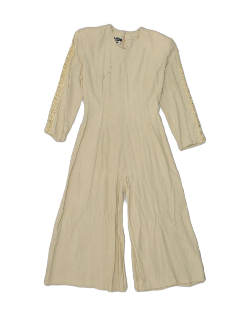 VINTAGE Womens Jumpsuit UK 10 Small Beige Linen | Vintage Vintage | Thrift | Second-Hand Vintage | Used Clothing | Messina Hembry 