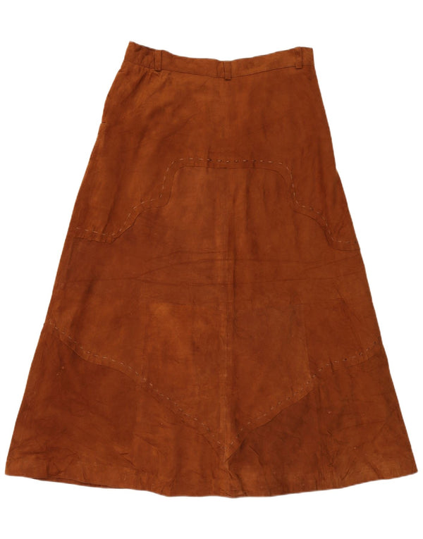 Vintage Womens High Waist Suede A-Line Skirt IT 46 Large W32  Brown Leather