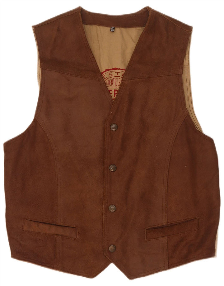 Vintage Mens Suede Waistcoat XL Brown Leather