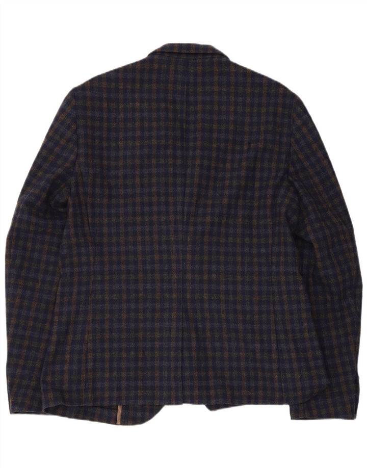 Vintage Mens 2 Button Blazer Jacket EU 52 XL Navy Blue Gingham Acrylic