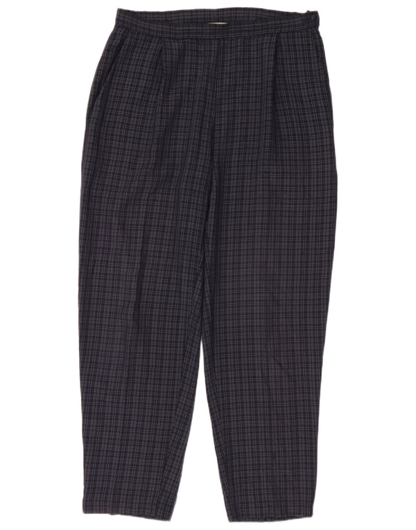 Marks & Spencer Womens Casual Trousers UK 14 Large W32 L28 Navy Blue Check