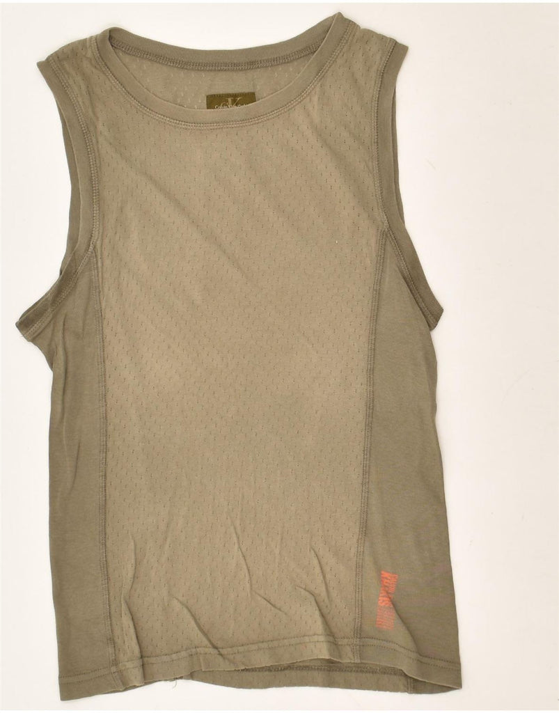 CALVIN KLEIN JEANS Womens Vest Top UK 12 Medium Khaki Cotton | Vintage Calvin Klein Jeans | Thrift | Second-Hand Calvin Klein Jeans | Used Clothing | Messina Hembry 