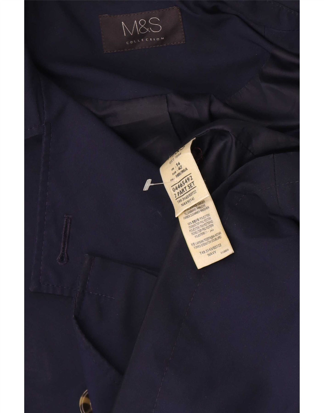 Marks & Spencer Womens Short Trench Coat UK 14 Large Navy Blue Polyester
