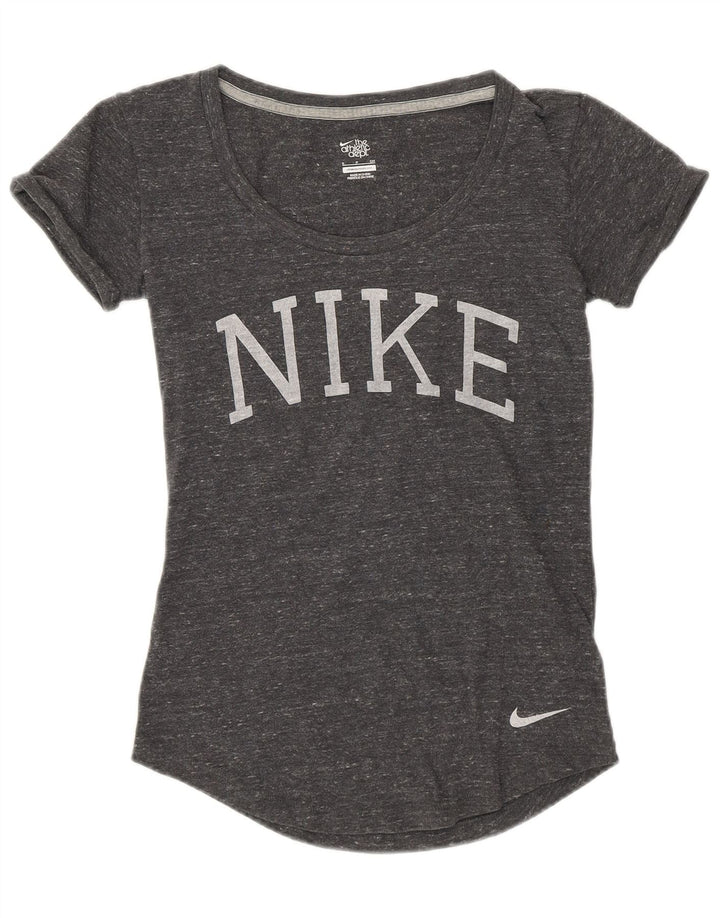 NIKE Womens Graphic T-Shirt Top UK 10 Small Grey Flecked