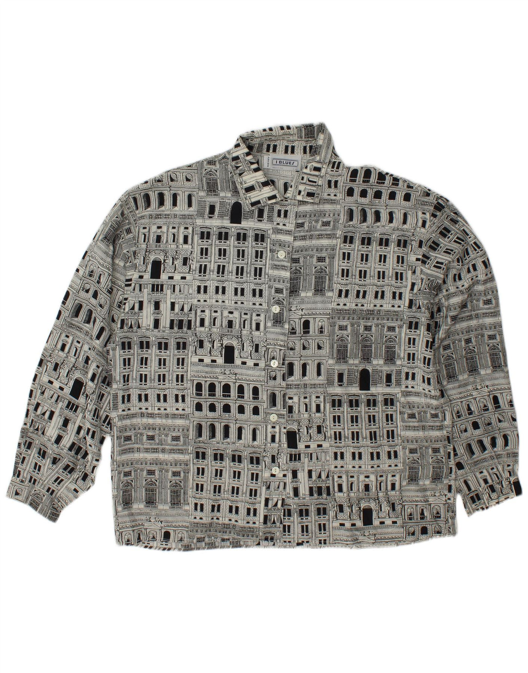 I BLUES Womens Graphic Shirt Blouse IT 46 Large Black Silk