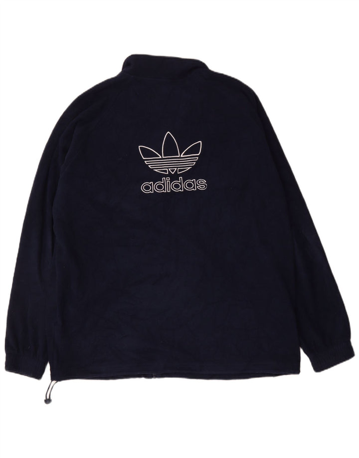 ADIDAS Mens Graphic Fleece Jacket UK 42 XL Navy Blue Polyester