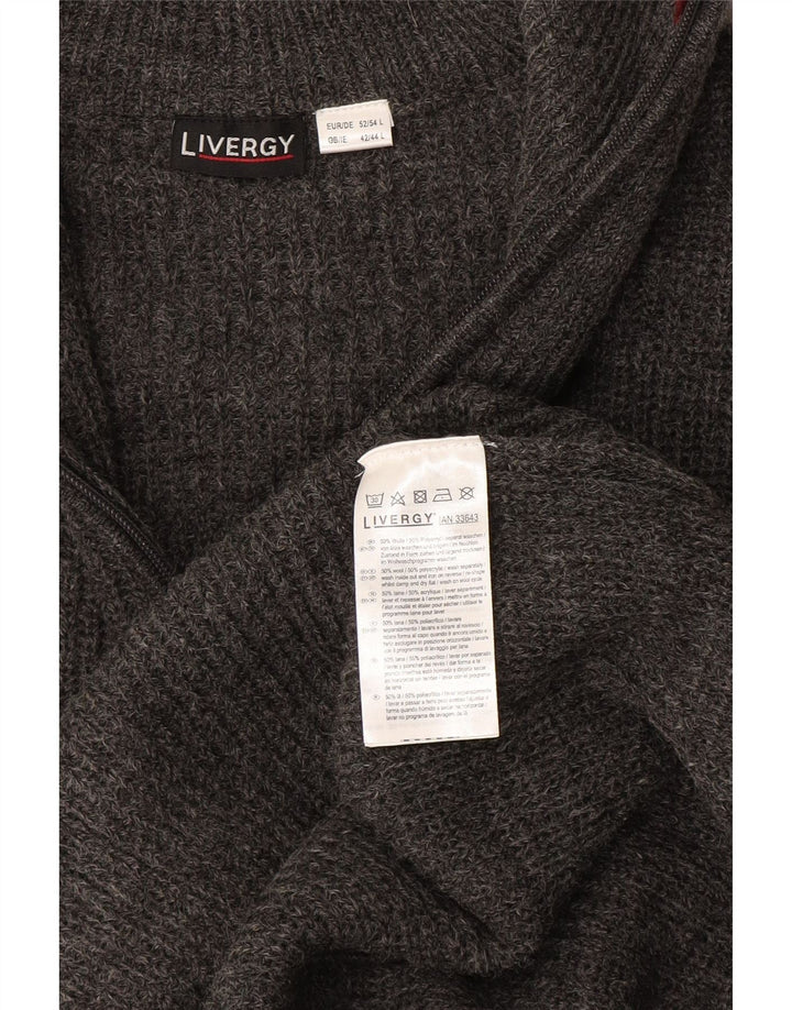 Livergy Mens Zip Neck Jumper Sweater UK 42/44 Large Grey Wool