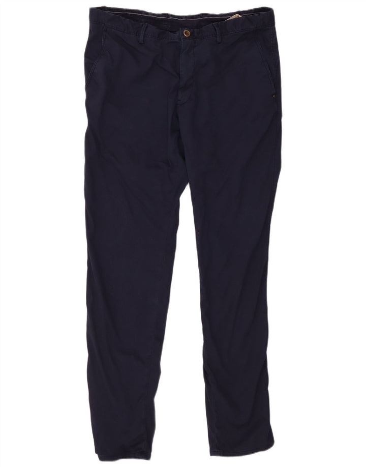 MASSIMO DUTTI Mens Slim Chino Trousers EU 46 XL W36 L32 Navy Blue Cotton