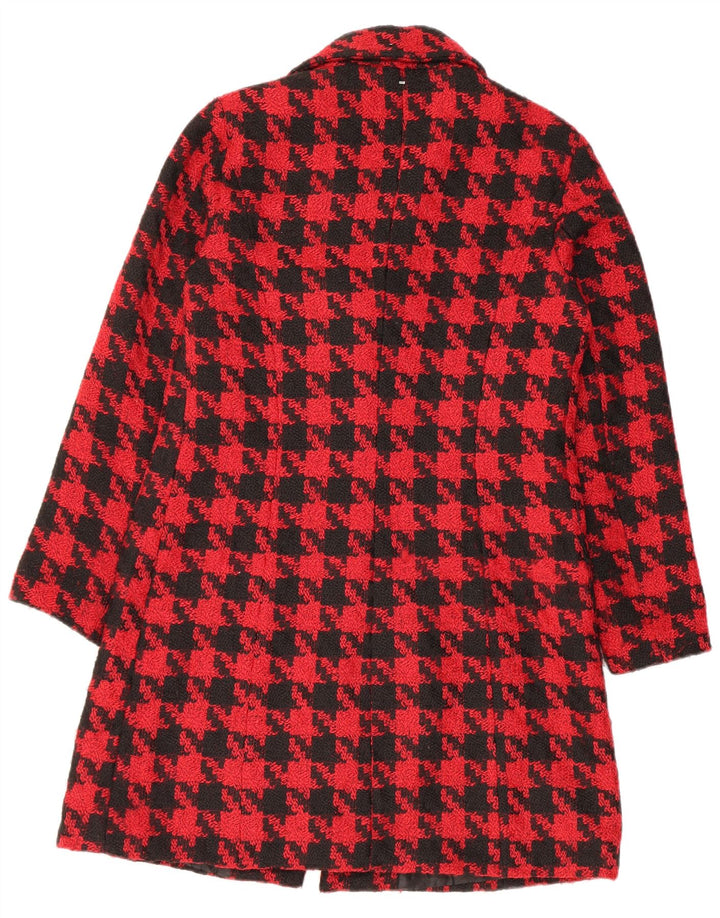 CAMOMILLA Womens Overcoat IT 44 Medium Red Houndstooth Polyester