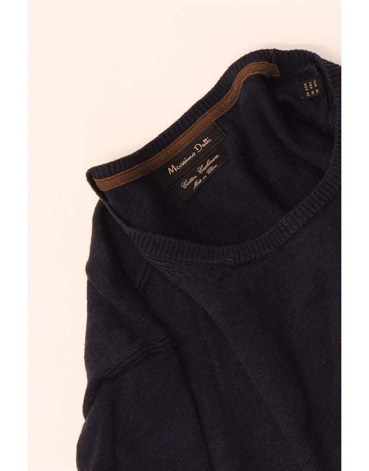 Massimo Dutti Mens Crew Neck Jumper Sweater XL Navy Blue Cotton