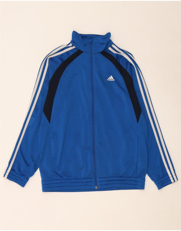 ADIDAS Boys Tracksuit Top Jacket 15-16 Years Blue Colourblock Polyester