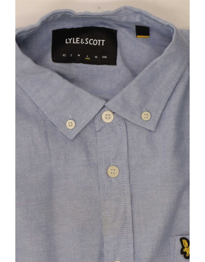 Lyle & Scott Mens Short Sleeve Shirt Large Blue Cotton
