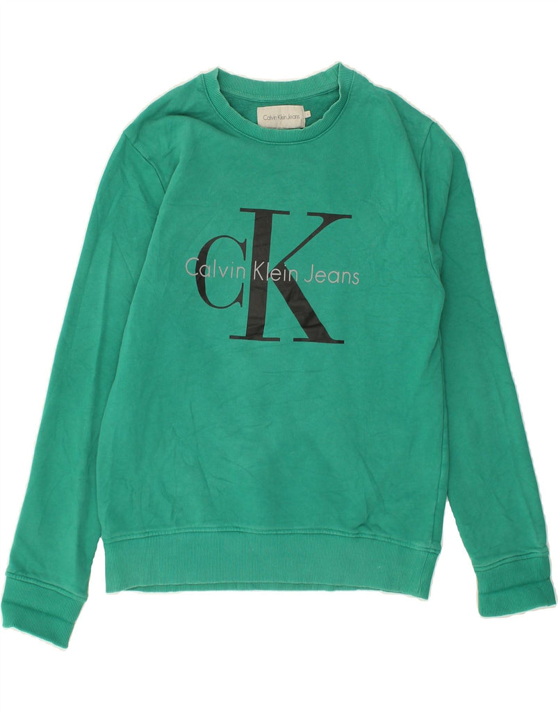 CALVIN KLEIN JEANS Mens Graphic Sweatshirt Jumper Large Green Cotton | Vintage Calvin Klein Jeans | Thrift | Second-Hand Calvin Klein Jeans | Used Clothing | Messina Hembry 