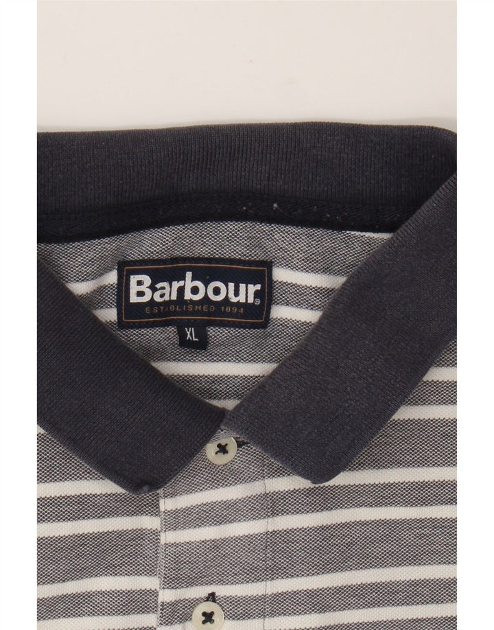 Barbour Mens Polo Shirt XL Grey Striped Cotton