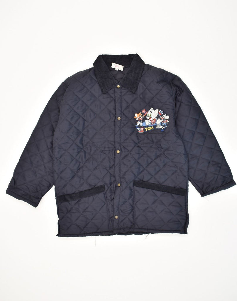 EMMANUEL SHVILI Mens Tom&Jerry Quilted Jacket UK 38 Medium Navy Blue | Vintage Emmanuel Shvili | Thrift | Second-Hand Emmanuel Shvili | Used Clothing | Messina Hembry 