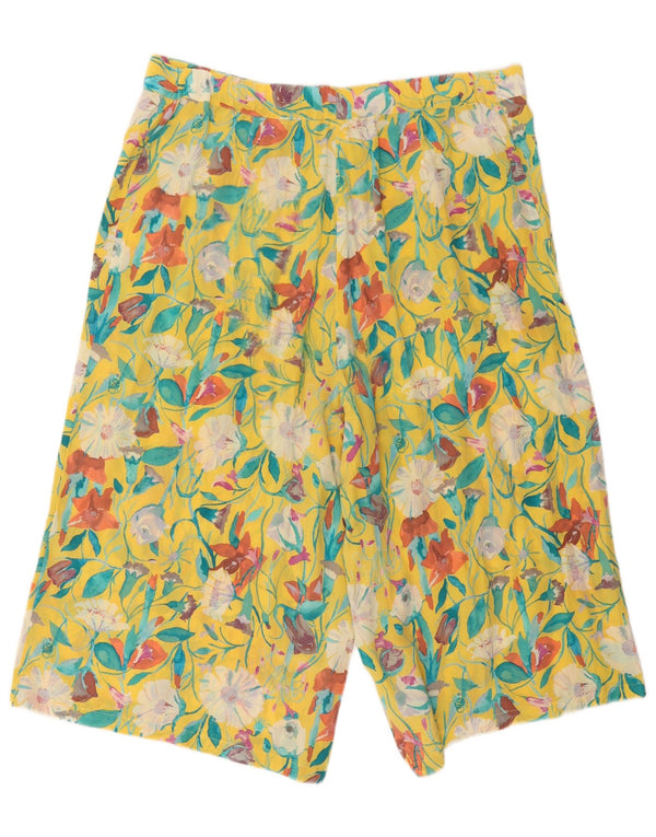 Vintage Womens High Waist Wide Leg Casual Shorts W34 Large Yellow Floral