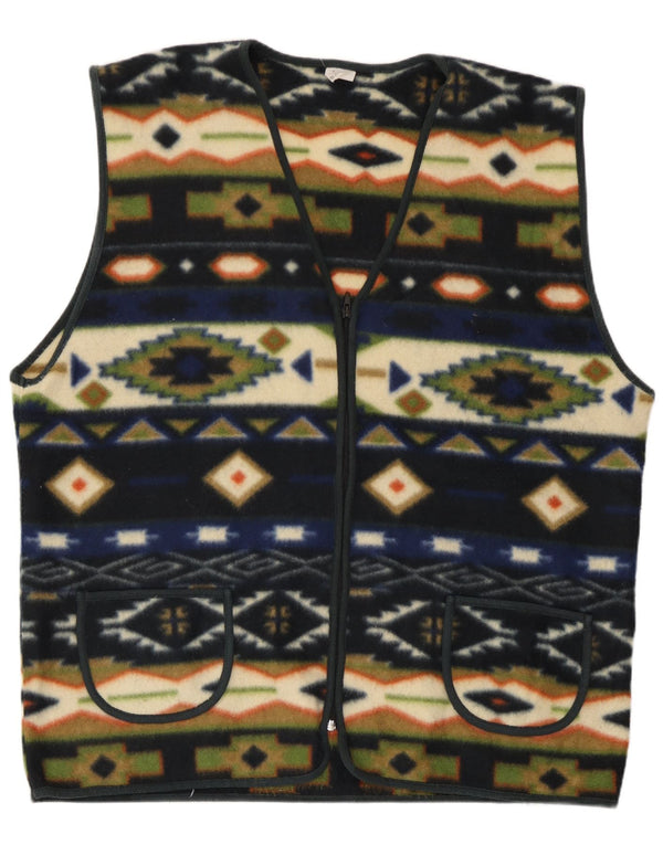Vintage Mens Fleece Gilet UK 42 XL Multicoloured Geometric Polyester
