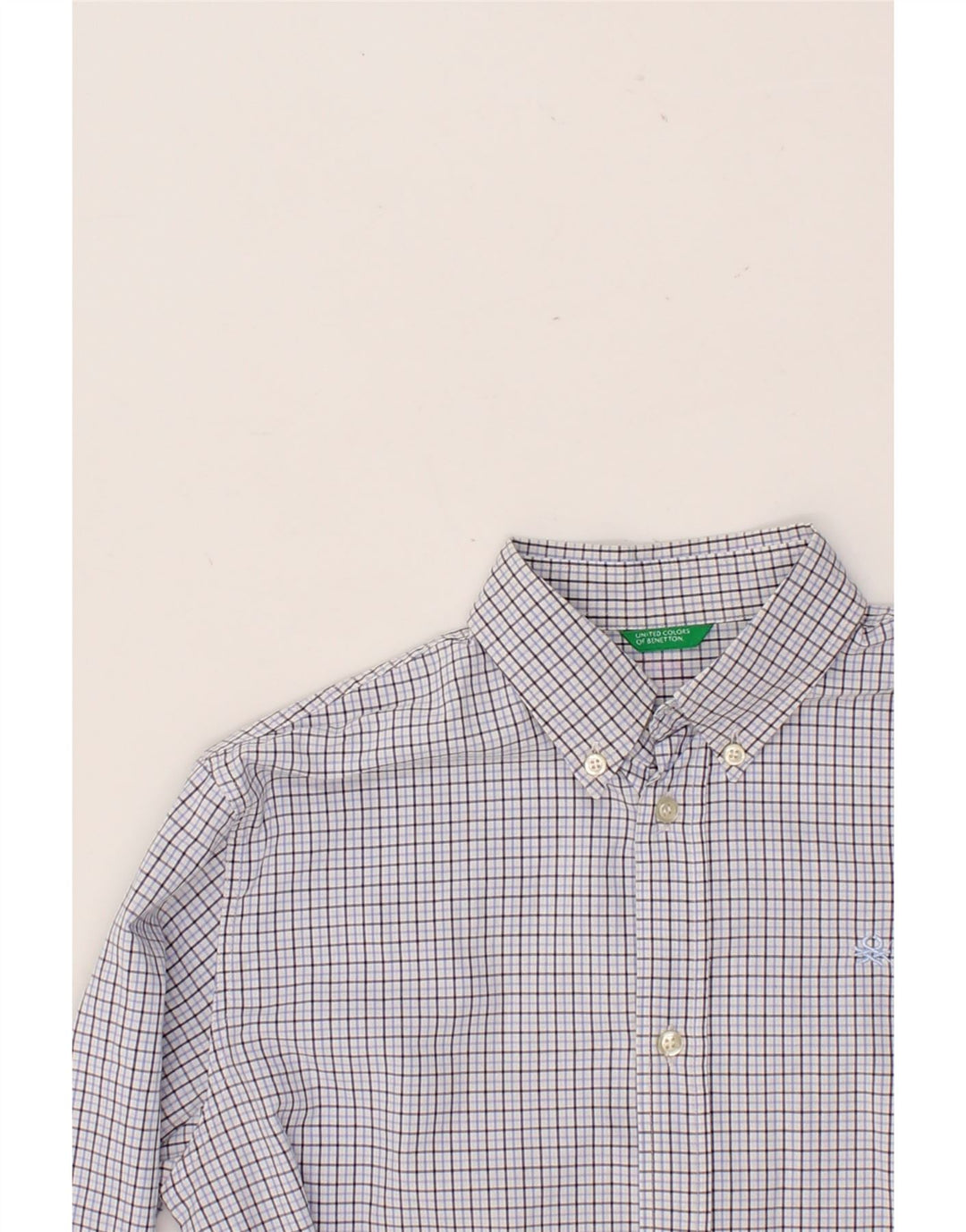 BENETTON Boys Shirt 14-15 Years Blue Check Vintage Benetton and Second-Hand Benetton from Messina Hembry 