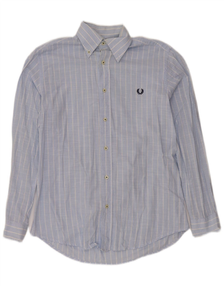 FRED PERRY Mens Shirt Small Blue Striped Cotton