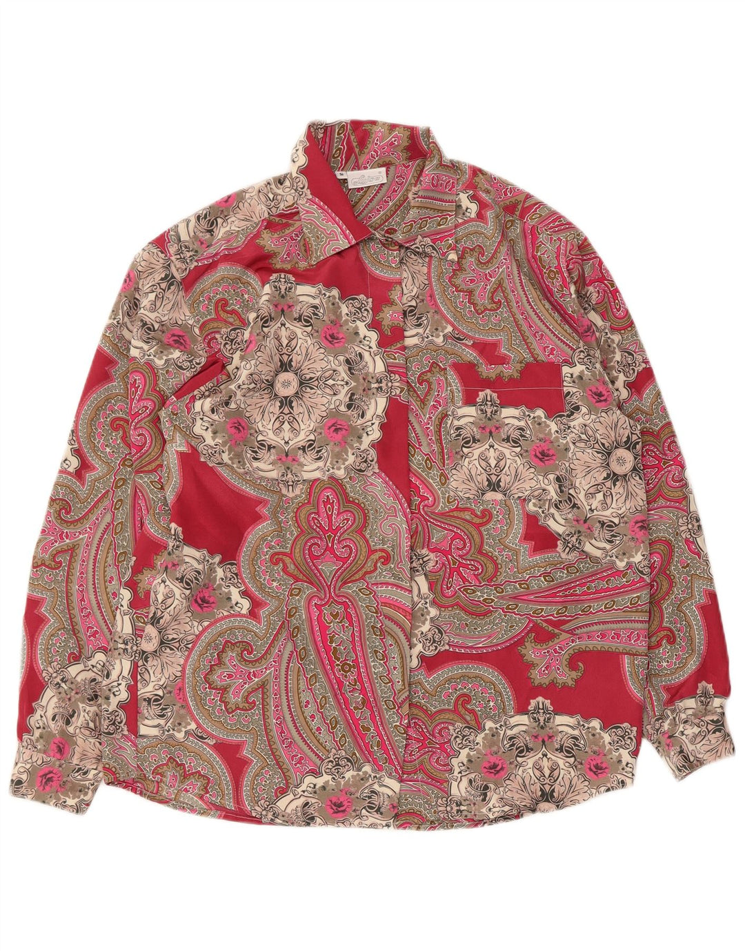 Vintage Womens Oversized Shirt Blouse UK 10 Small Red Paisley Polyester