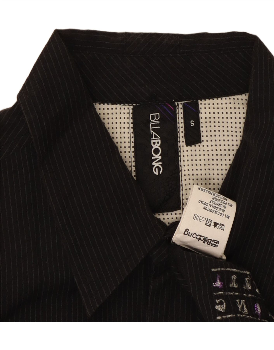 BILLABONG Mens Short Sleeve Shirt Small Black Pinstripe Cotton