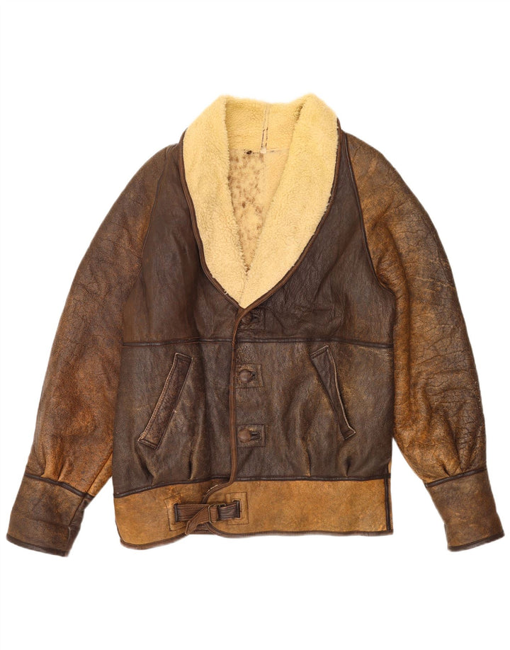 Vintage Mens Shearling Jacket IT 52 XL Brown