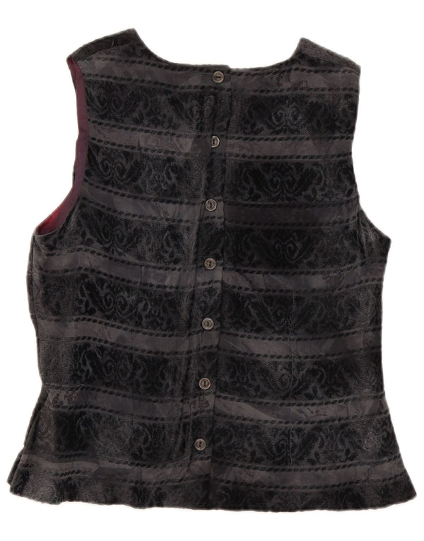 Michel Ambers Womens Sleeveless Shirt Blouse UK 16 Large Black Paisley